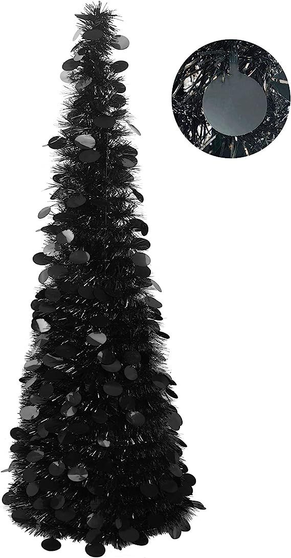 FUNPENY 5FT Black Tinsel Christmas Tree, Collapsible Pop Up Artificial Pencil Tree Decorations fo... | Amazon (US)