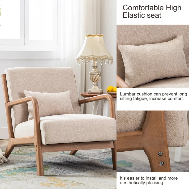 Hertford Upholstered Linen Blend Accent Chair with Wooden Legs and One Pillow | Wayfair North America