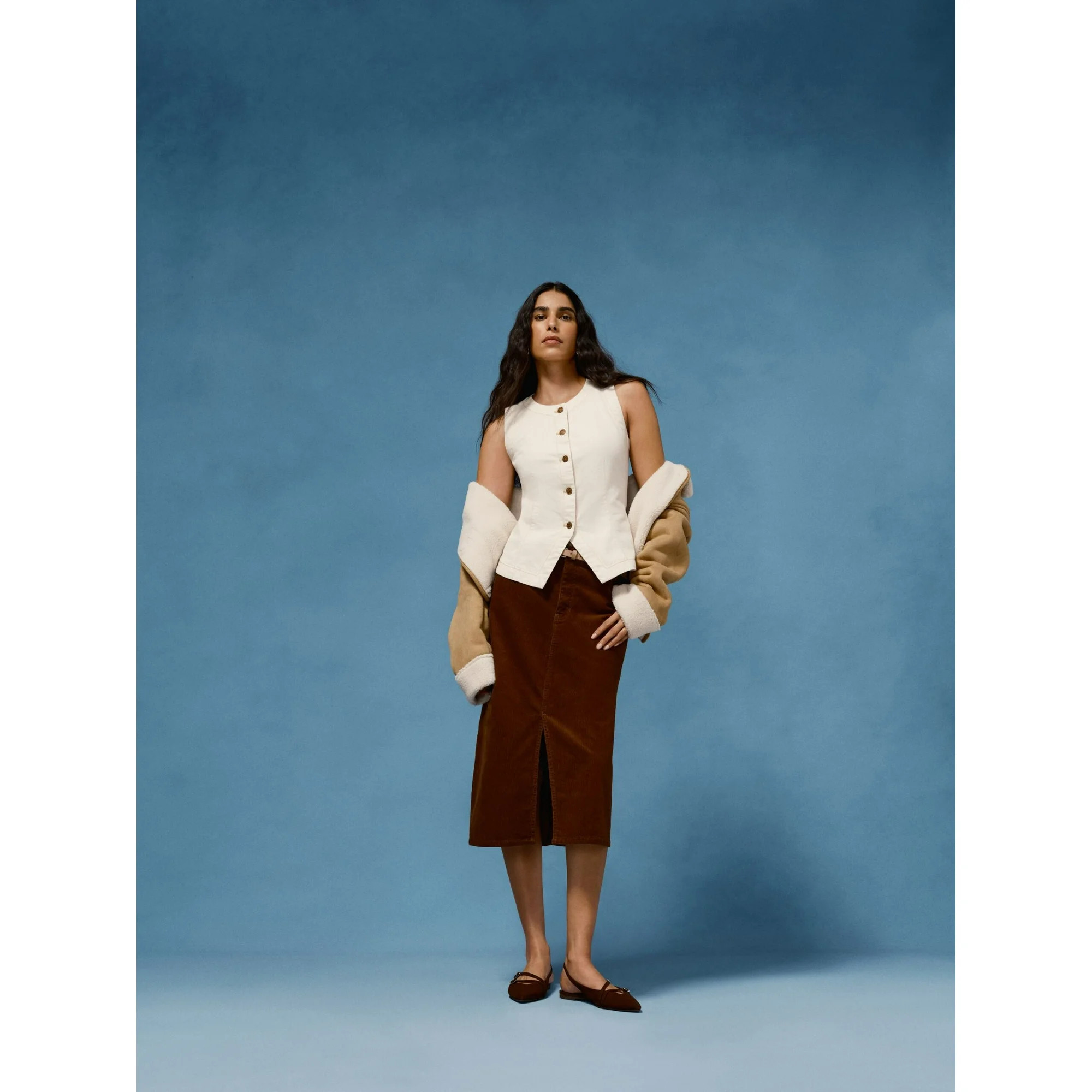 Time and Tru Women's Corduroy Midi Skirt with Front Slit, Sizes 0-20 | Walmart (US)