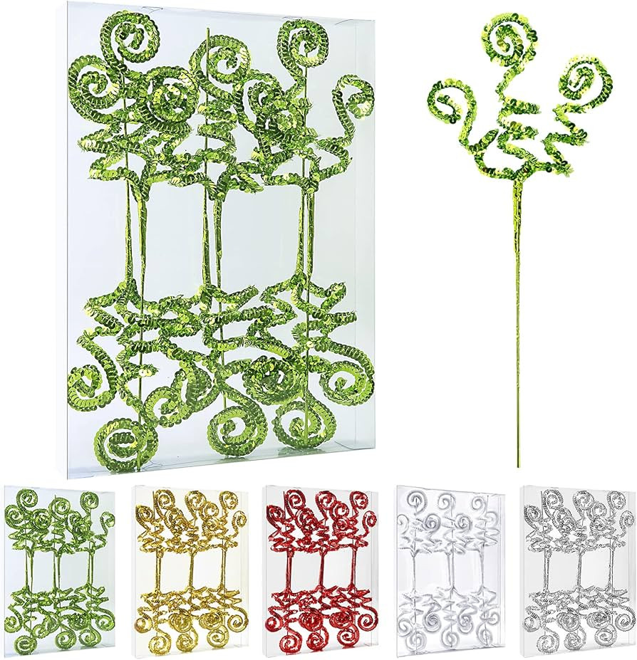 6PC Set Green Christmas Decoration Picks,Sequins Candy Shape Curly Pick, Christmas Tree Decoratio... | Amazon (US)