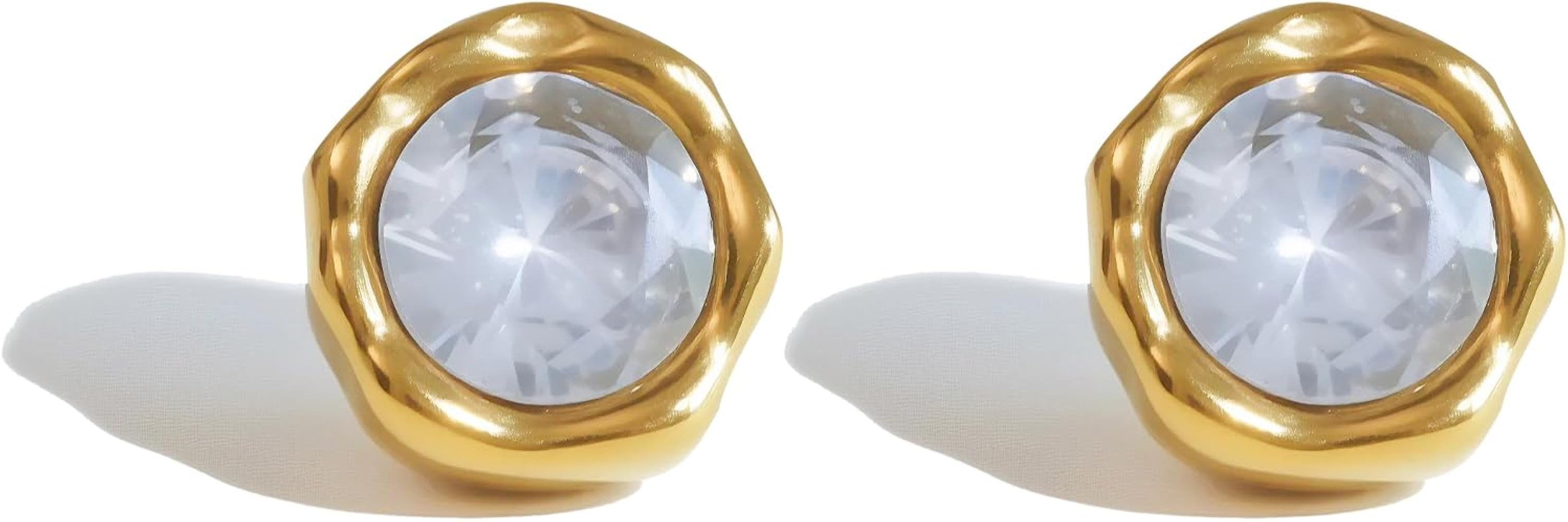 Bezel Stud Earrings 18k Yellow Gold Plated, 0.47 Inch Width Hypoallergenic, Minimalist Everyday E... | Amazon (US)