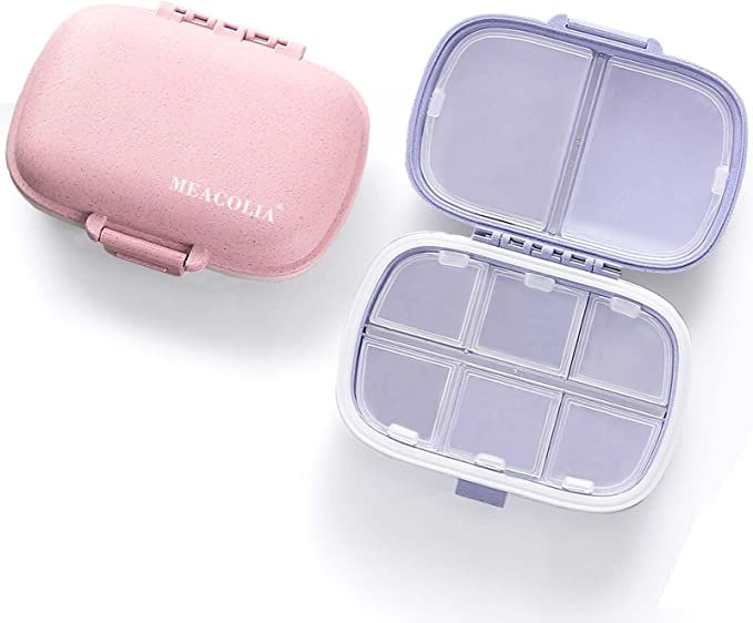 MEACOLIA 2 Pack 8 Compartments Travel Pill Organizer Box Moisture Proof Small Pill Case for Pocke... | Amazon (US)