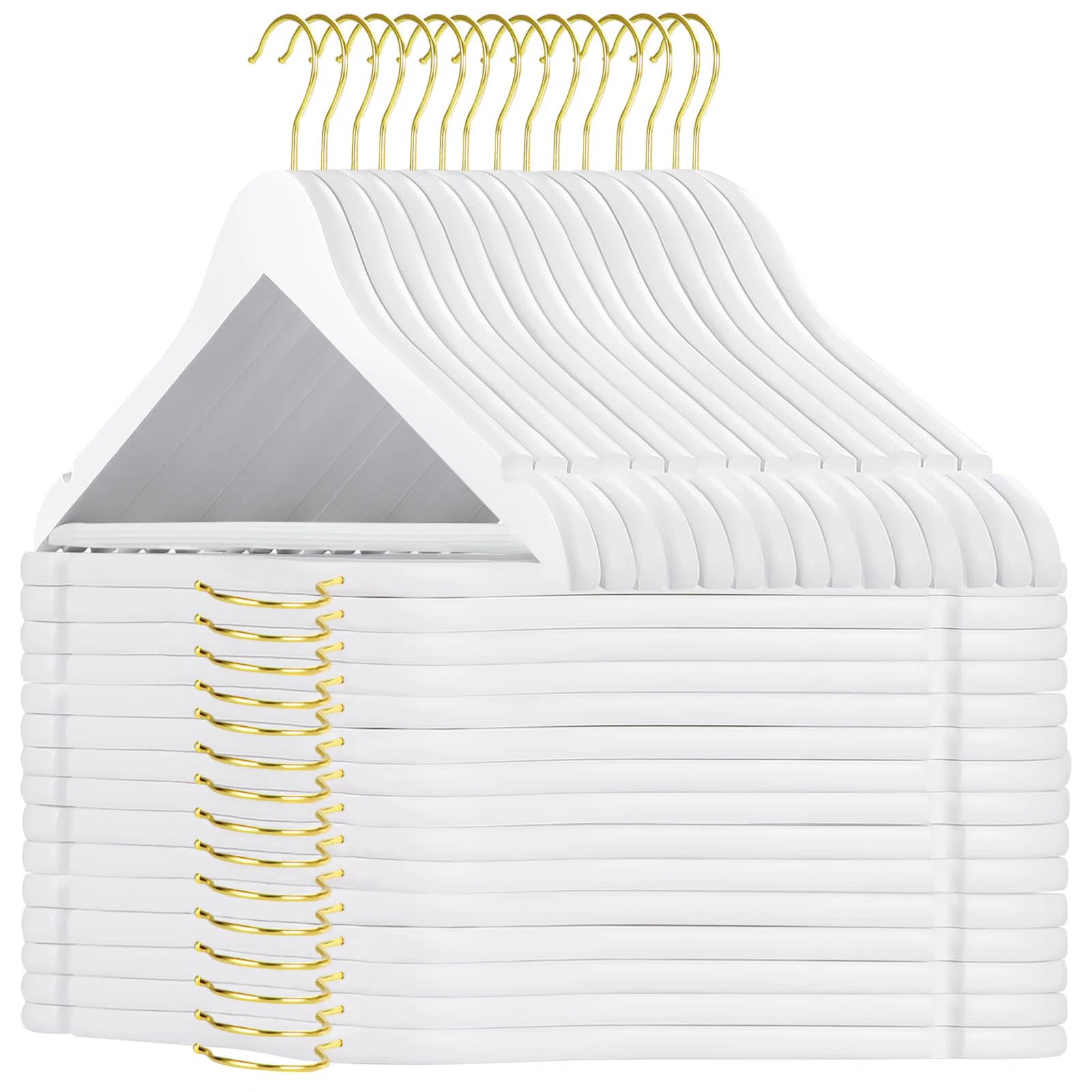 Wooden Hangers 30 Pack, White Wood Coat Hanger With 360° Swivel Gold Hook, Non Slip Pants Bar An... | Wayfair North America