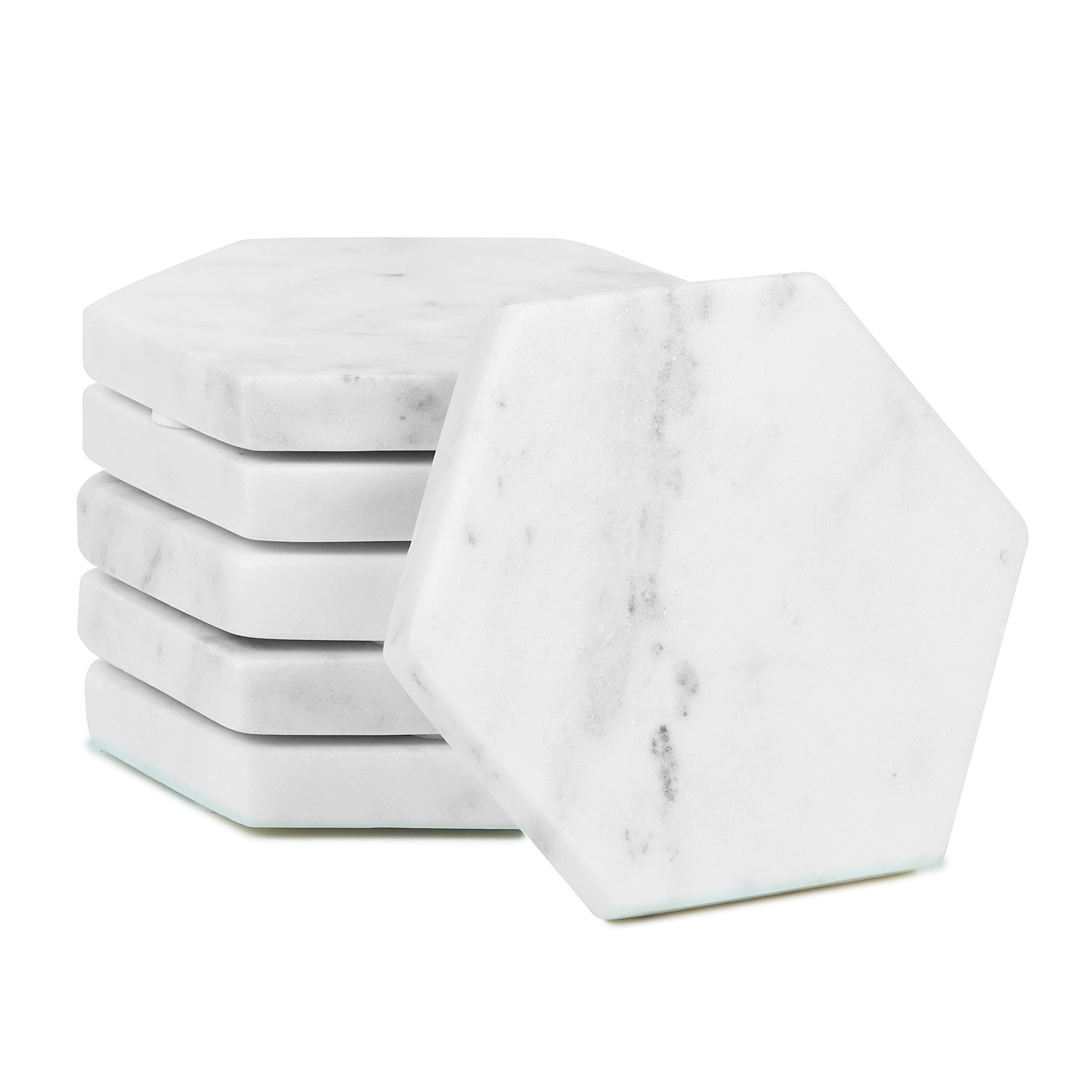 – Set of 6 Hexagon Marble Coasters | White Decor for Modern Homes | Drink Coasters for Coffee Table, Dining, Bar or Office| Made from 100% Solid Real Marble | Cute Stone Coasters | Amazon (US)
