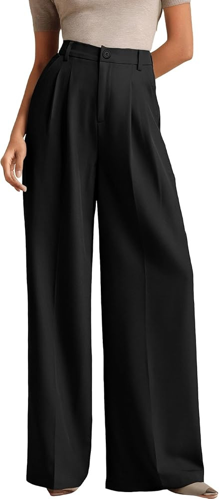 ELLEVEN Women's Casual Wide Leg Dress-Pants, High Elastic Waisted in The Back Business Flowy Trou... | Amazon (US)