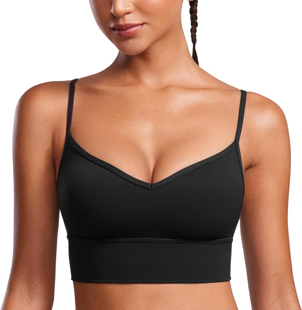 CRZ YOGA Womens Butterluxe Sweetheart Longline Sports Bra - V Neck Adjustable Thin Strap Yoga Bra... | Amazon (US)