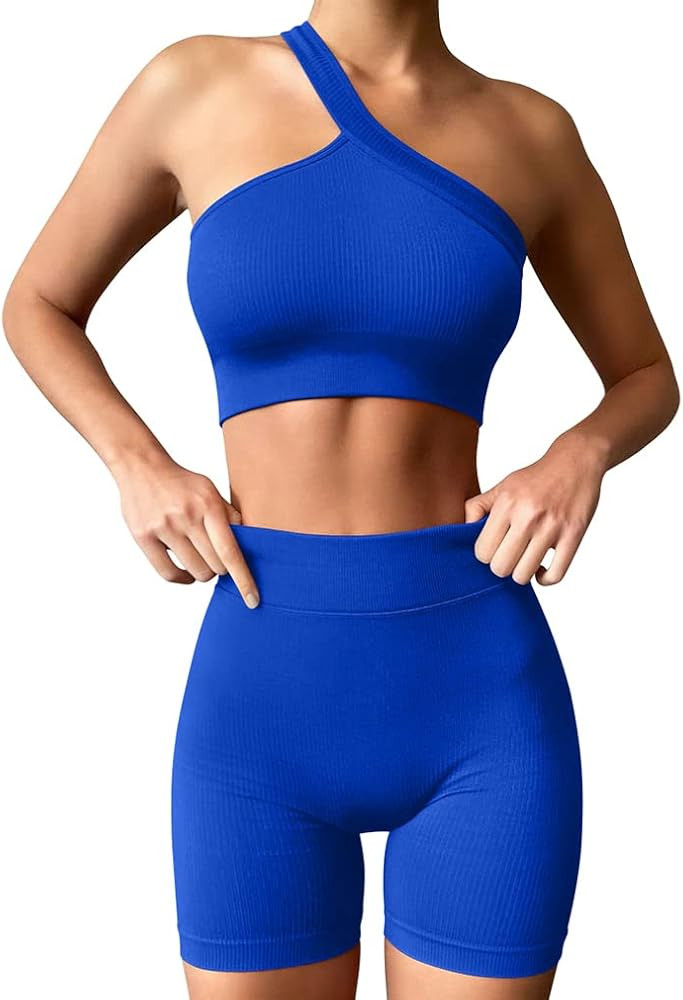 HYZ Women's Seamless 2 Piece Workout Sets Ribbed Tank Two Piece High Waist Gym Outfit Yoga Shorts... | Amazon (US)