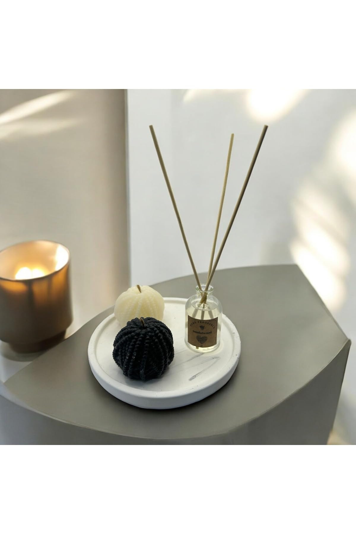 Sandalwood Room Fragrance Yarn Candle Set Round Stand 4 Piece Jasmine Scented Home Decor - White,... | Amazon (US)