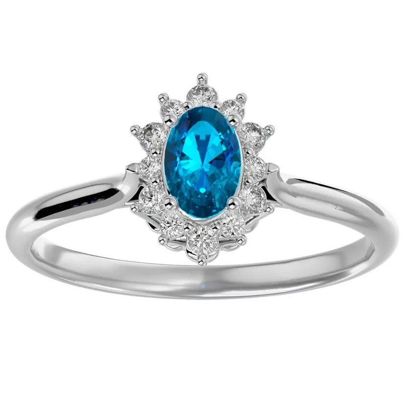 2/3 Carat Oval Shape Gemstone and Halo Diamond Ring In Sterling Silver | Belk
