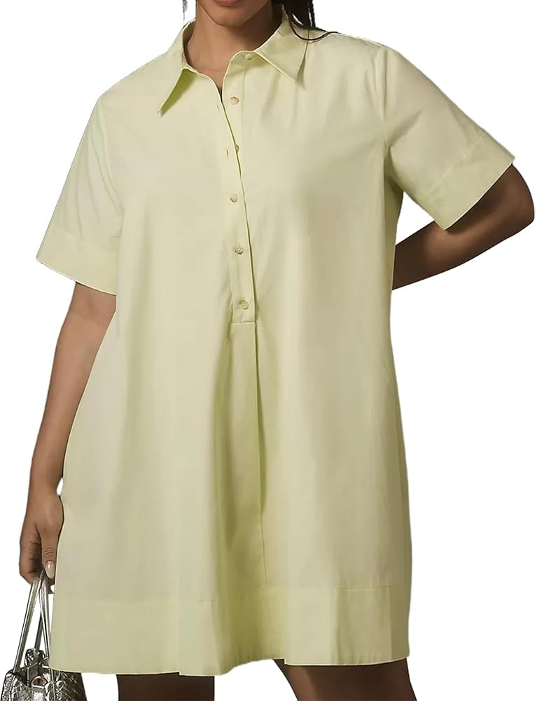 Short Sleeve Swing Tunic Mini Dress for Women Button Up Shirt Blouse Short Dress Summer Casual Fl... | Amazon (US)