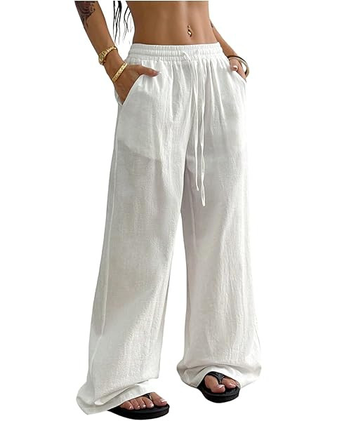 SweatyRocks Women's Loose Straight Leg Y2K Pants Drawstring Low Waist Long Trousers with Pockets ... | Amazon (US)