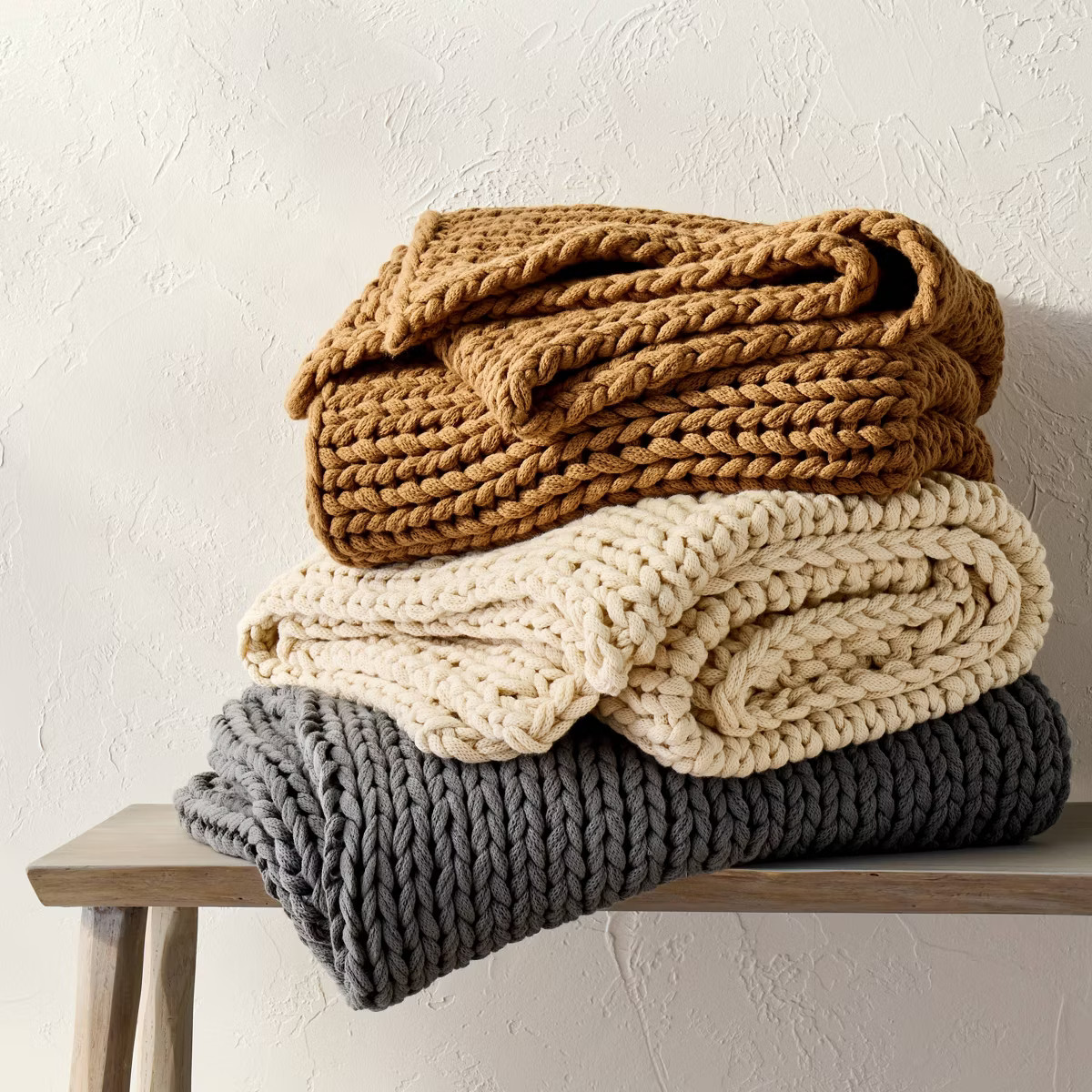 50"x70" Oversized Solid Bed Throw Natural - Casaluna™: Acrylic Knitted, Reversible, OEKO-TEX Ce... | Target