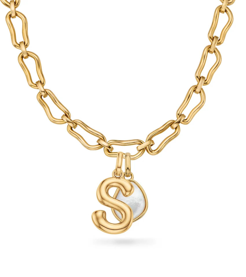 Molten Initial & Organic Moonstone Necklace (Gold) | Abbott Lyon