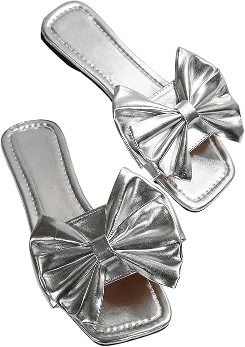 GORGLITTER Women's Bow Sandals Comfortable Cute Flat Sandals Slip On Slide Sandals for Beach, Wed... | Amazon (US)