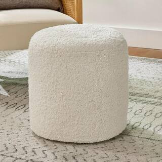 Hand Woven Ivory Boucle Round Pouf Ottoman | The Home Depot