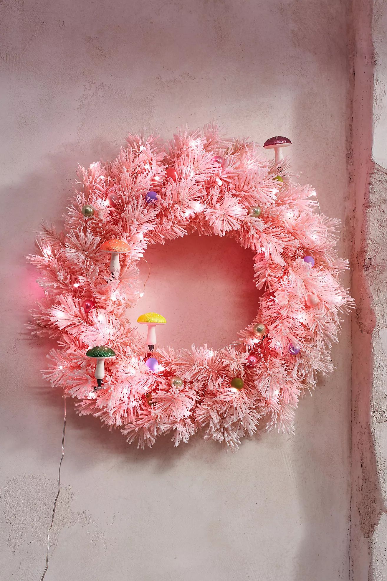 Faux Snowy Glitter Wreath, Blush | Anthropologie (US)