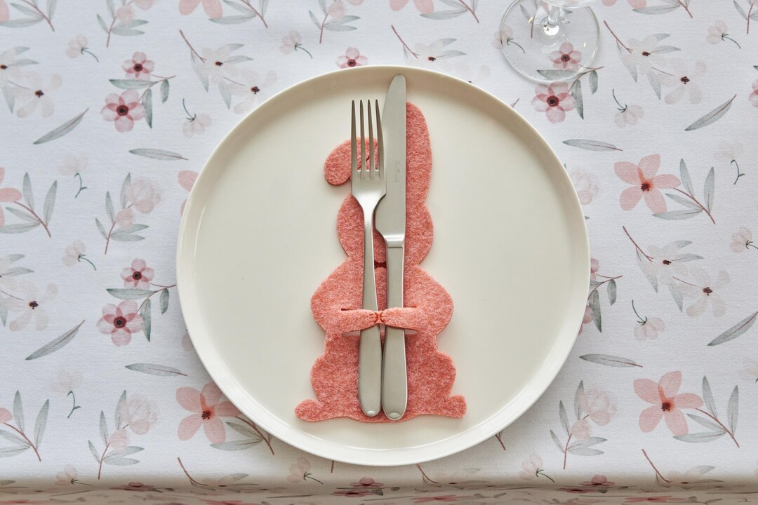 Cutlery Holder for Easter Table Setting - Peach-Colar Bunny Design | Etsy (US)