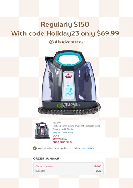 Bissell Little Green Pro Heat Pet. Amazing sale on this! Regularly $150 on sale for $69.99 with code Holiday23. 
#carpetcleaner #salebissell

#LTKGiftGuide #LTKCyberWeek #LTKsalealert