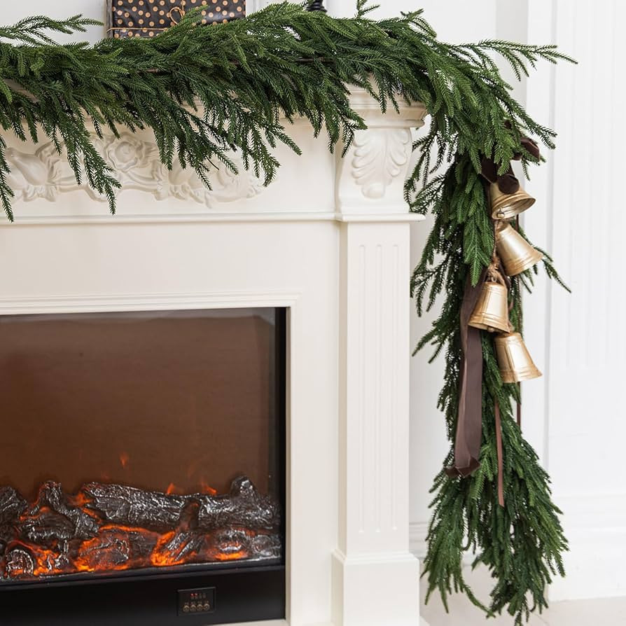 MISSPIN 9FT Artificial Norfolk Pine Garlands, Real Touch Winter Pine Garland, Green Artificial Gr... | Amazon (US)