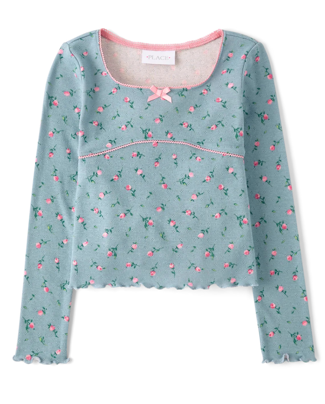 Girls Floral Pointelle Top - blue | The Children's Place