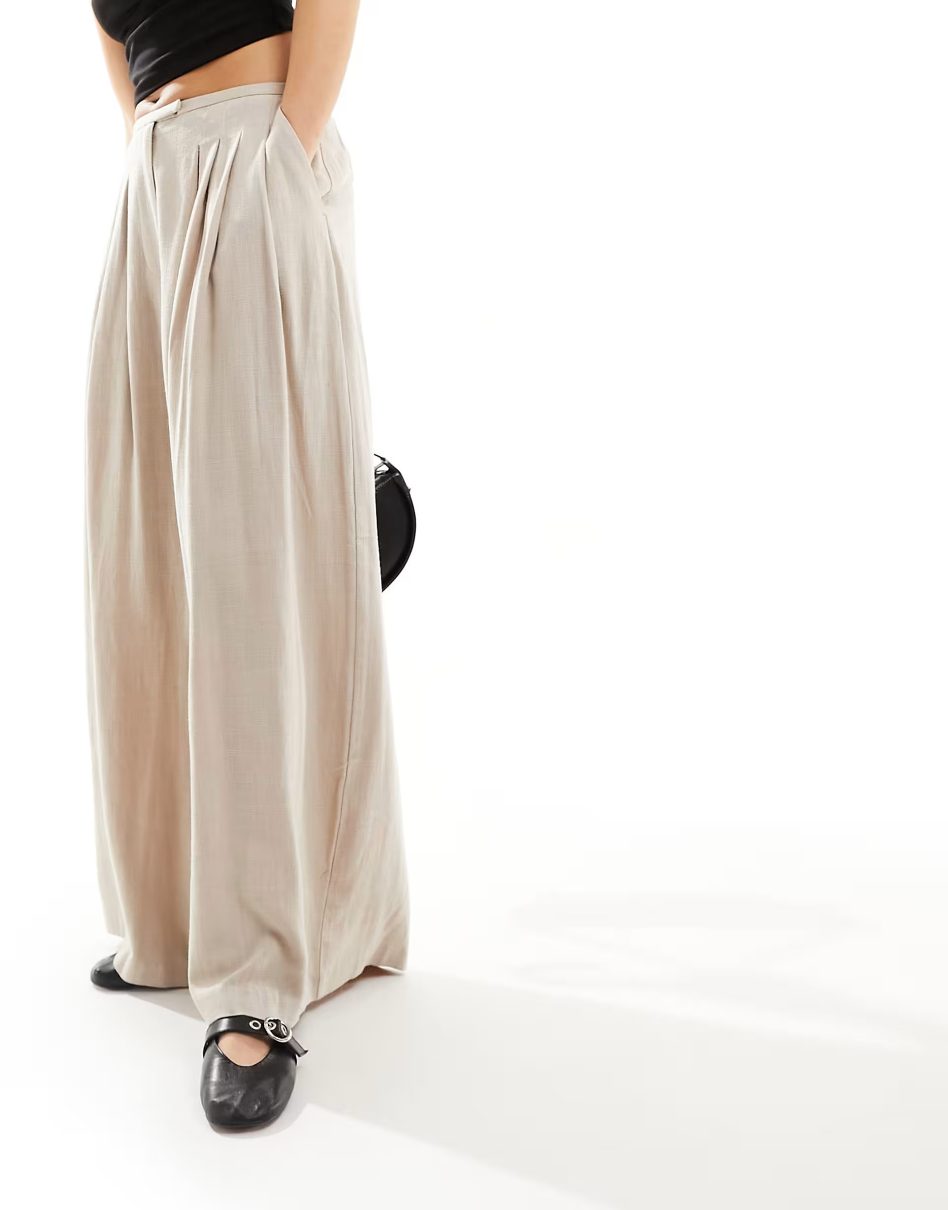 ASOS DESIGN pleated palazzo wide leg linen blend pants in natural | ASOS | ASOS (Global)