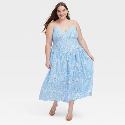 Women's Floral Vines Drop Waist Midi A-Line Dress Blue - Roller Rabbit x Target 1X | Target