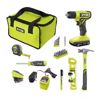 ONE+ 18V Cordless 3/8 in. Drill Kit with 1.5 Ah Battery, Charger, and 53 Accessories | The Home Depot