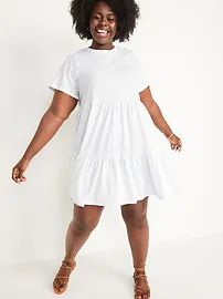 Short-Sleeve Tiered Slub-Knit Mini Swing Dress for Women | Old Navy (US)