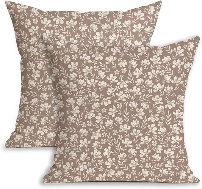 Fall Pillow Covers 18x18 Set of 2 Fall Decorative Khaki Cute Vintage Floral Covers Decor Autumn P... | Amazon (US)