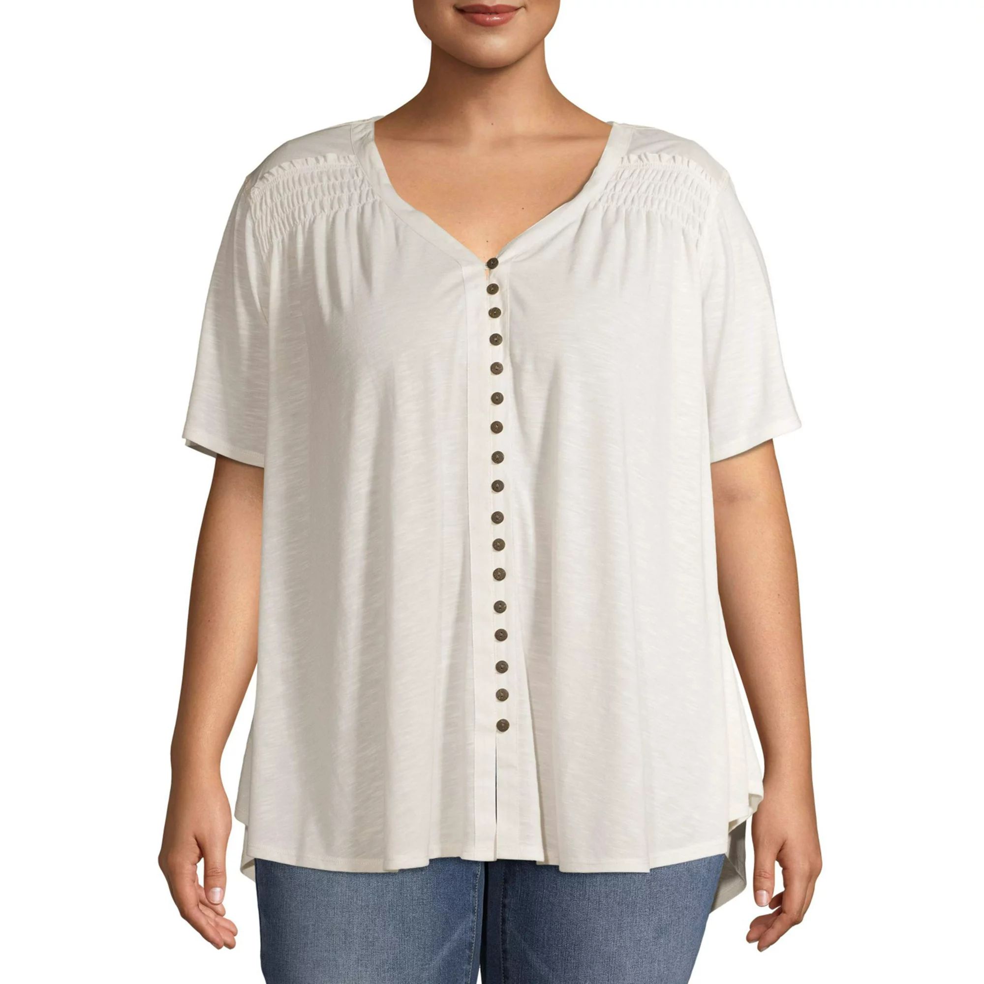 Terra & Sky Women's Plus Size Button Front Tunic Top | Walmart (US)