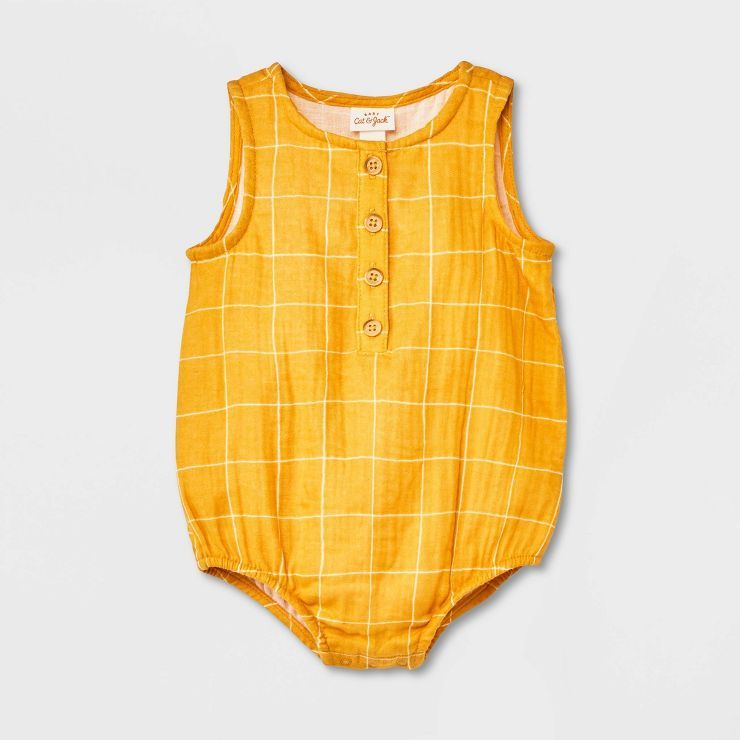 Baby Sun Gauze Tank Henley Romper - Cat & Jack™ Yellow | Target
