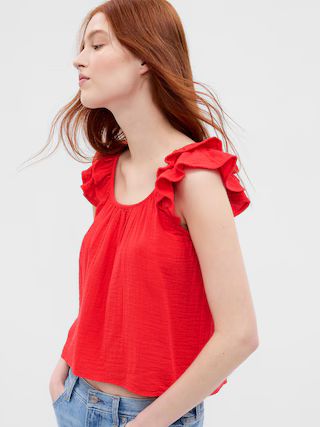 Crinkle Gauze Ruffle Tank Top | Gap (US)