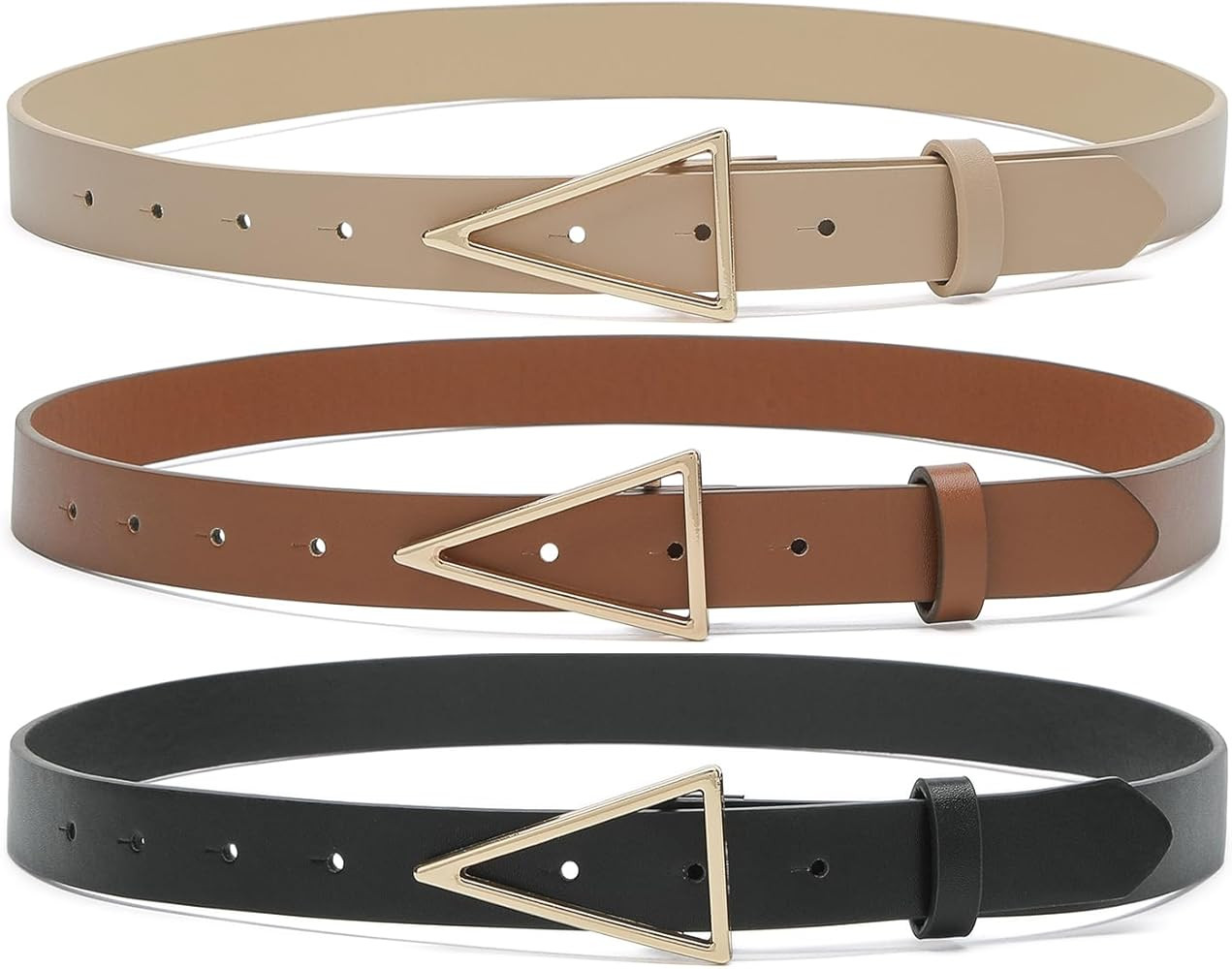 Women Belts for Jeans Dress Skinny Waist Belt with Gold Triangle Buckle 0.90" Width Thin Belts fo... | Amazon (US)