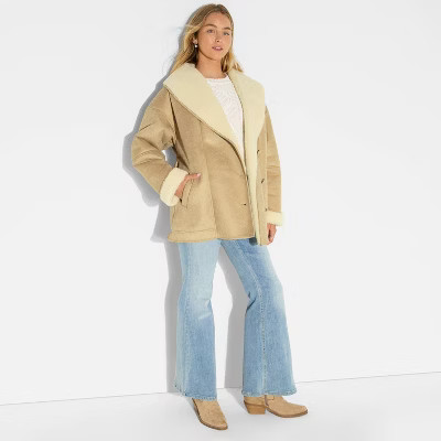 Women's Shawl Collar Shearling Coat - Wild Fable™ | Target