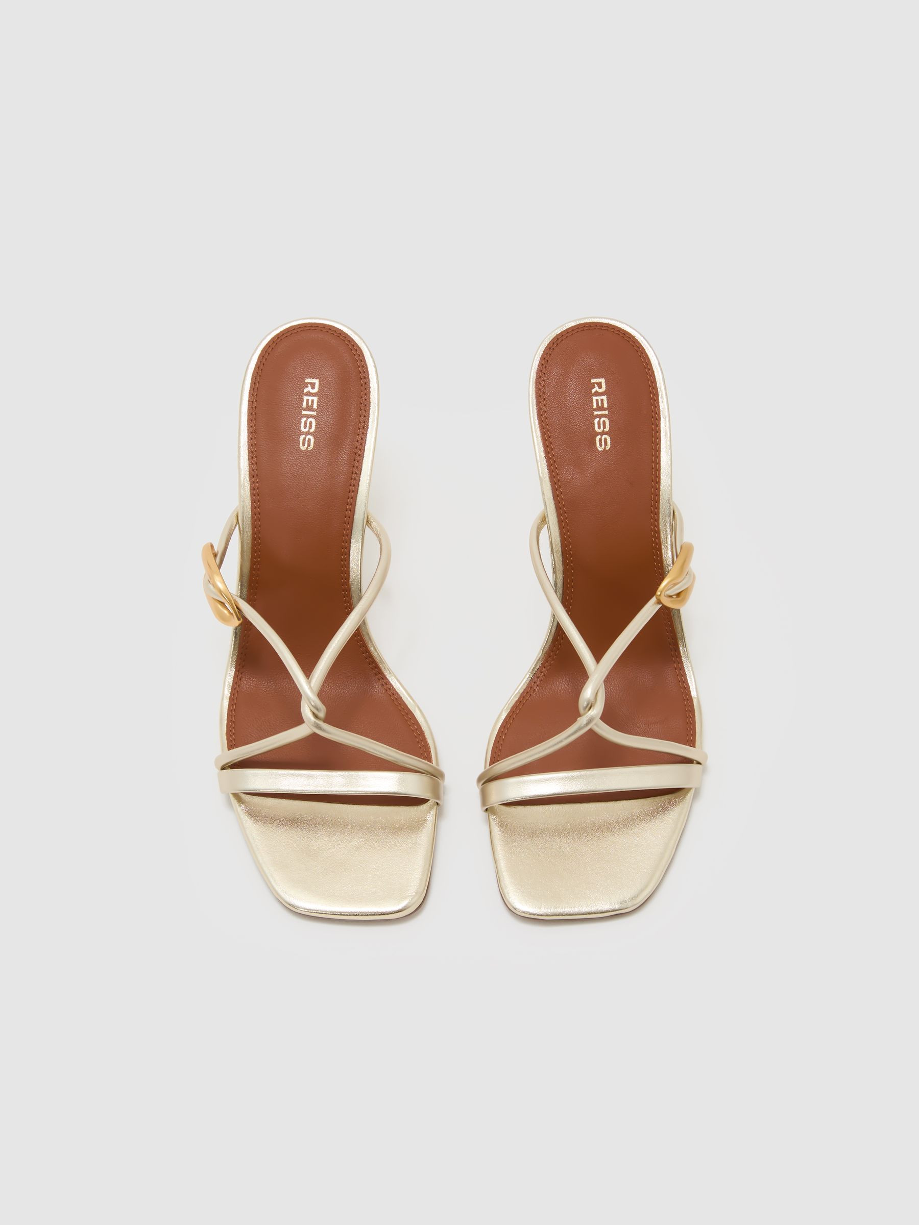 Reiss Leather Metallic Detail Heeled Sandals in Gold - REISS | Reiss UK
