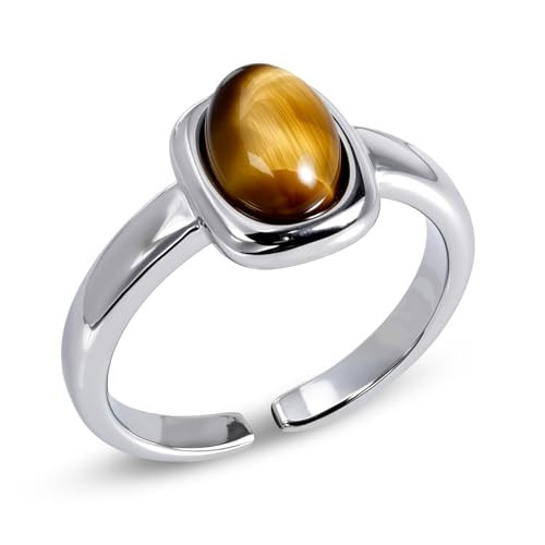Teppdfann Boho Brown Tiger Eye Ring - Adjustable Silver Open Ring for Women, Minimalist Statement Ring Natural Gemstone Jewelry for Gift | Amazon (US)