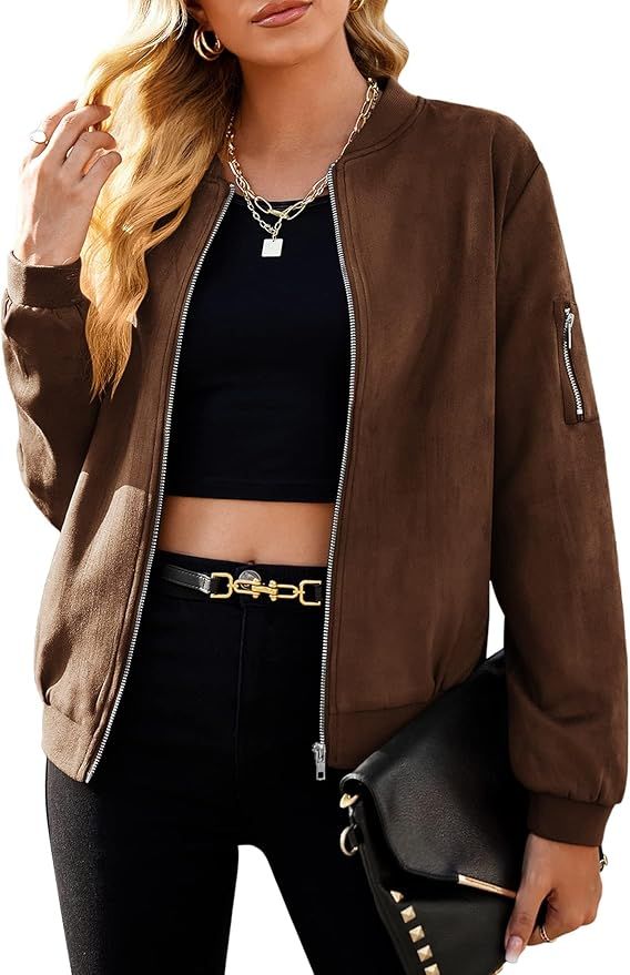 Zeagoo Womens Suede Jacket Zipper Short Moto Biker Coat | Amazon (US)