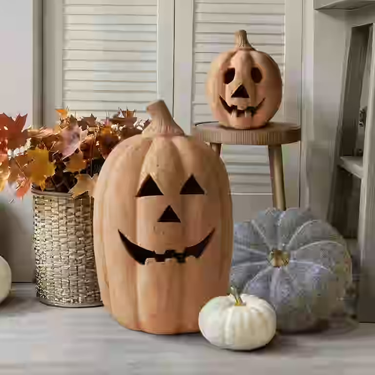 Fall Decor - Halloween Decorations - Handmade Terracotta Pumpkin Jack O' Lantern Outdoor Indoor -... | Walmart (US)
