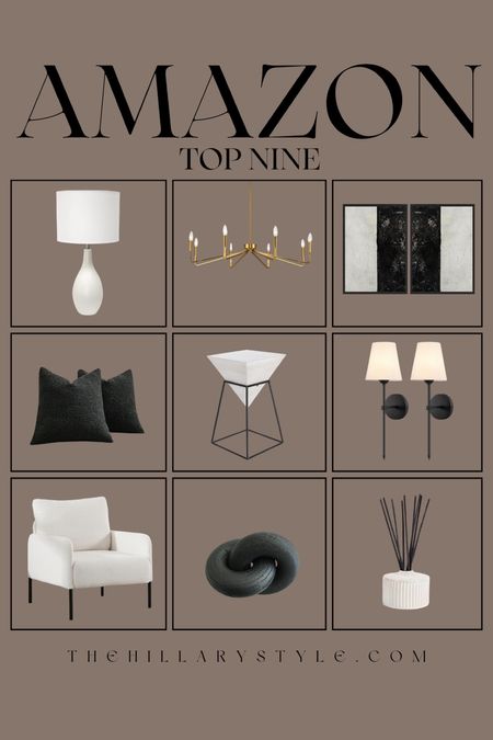 AMAZON Top Modern Home: accent chair, table decor knot, wall sconce, wall art, lamp, throw pillows, end table, chandelier, diffuser.

#LTKSeasonal #LTKStyleTip #LTKHome