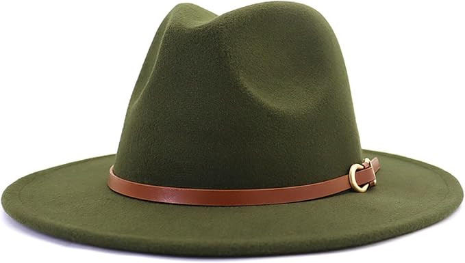 Fedora Hats for Men Women Felt Jazz Hat Wide Brim Panama Hat with Belt Buckle | Amazon (US)