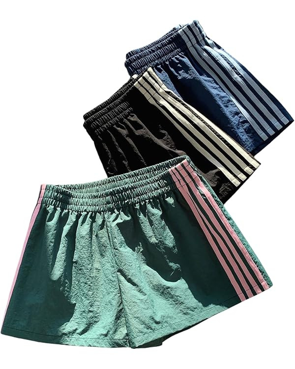 MakeMeChic Women's 3 Pack Striped Track Shorts Y2k Elastic Waist Sports Sweat Shorts | Amazon (US)