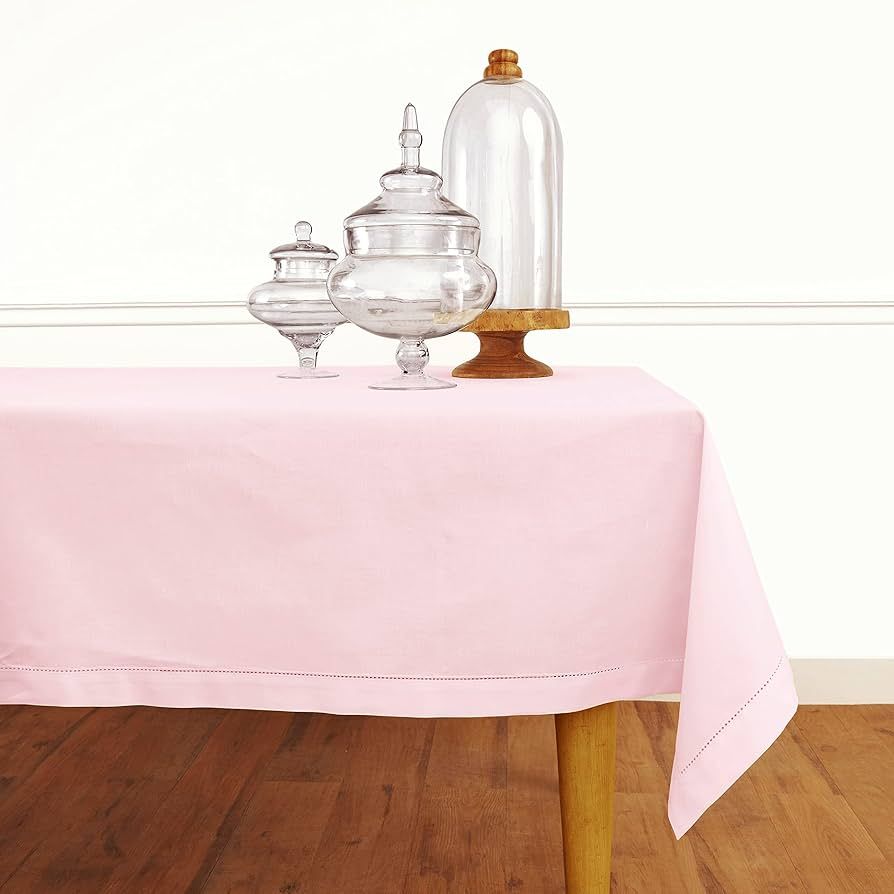 Solino Home Hemstitch Tablecloth 58 x 120 Inch – Cotton Linen Pink Tablecloth for Summer, Dinin... | Amazon (US)