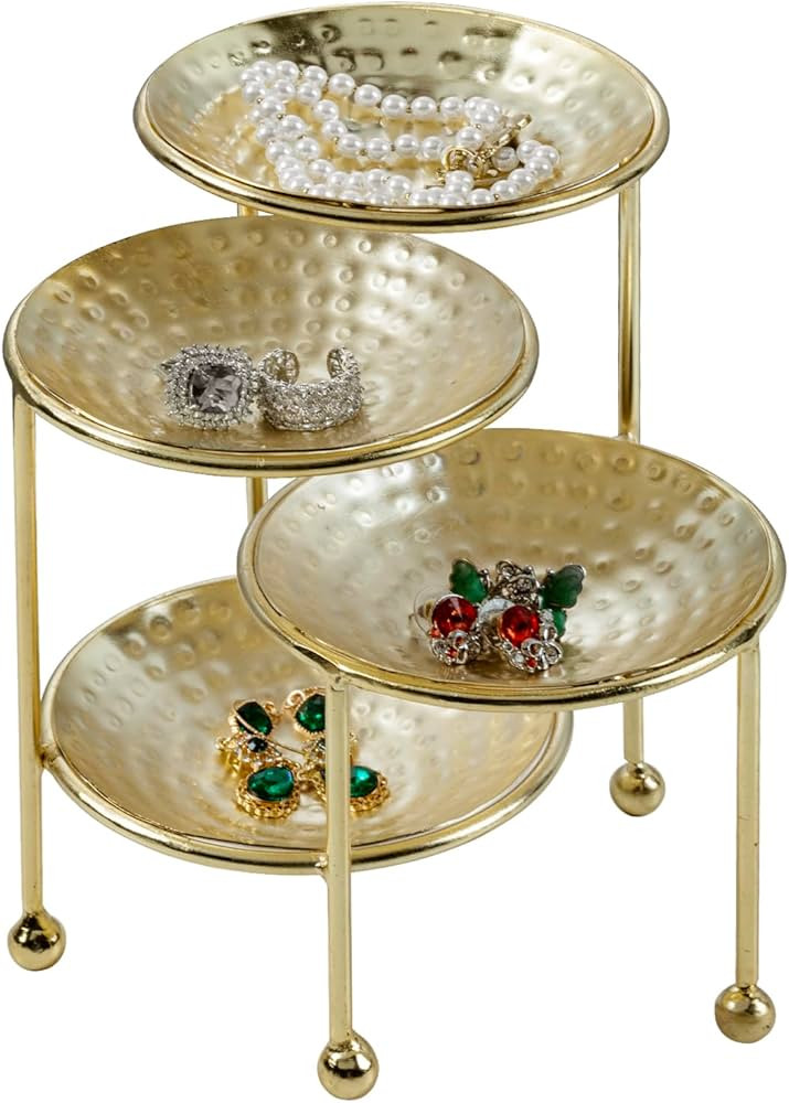MyGift 4 Tier Jewelry Dish Organizer - Hammered Brass Plated Metal Ring Tray, Decorative Earring,... | Amazon (US)