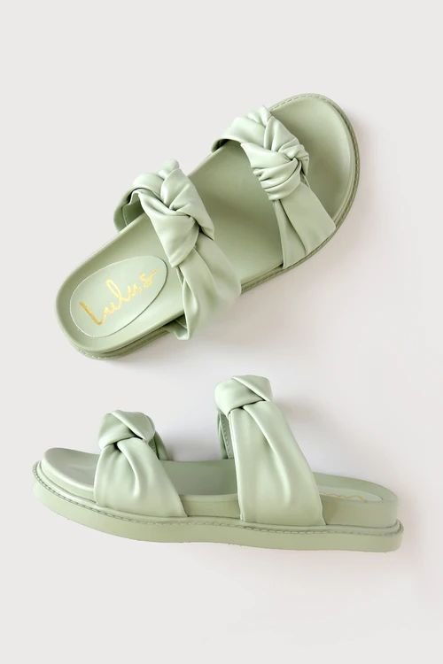 Koana Pistachio Knotted Flatform Slide Sandals | Lulus (US)