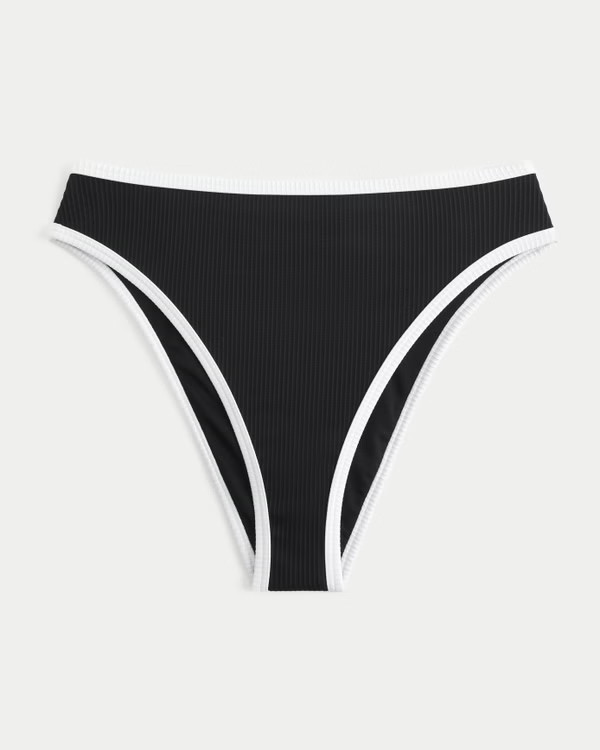 Curvy High-Leg High-Waist Ribbed Cheeky Bikini Bottom | Hollister (US)