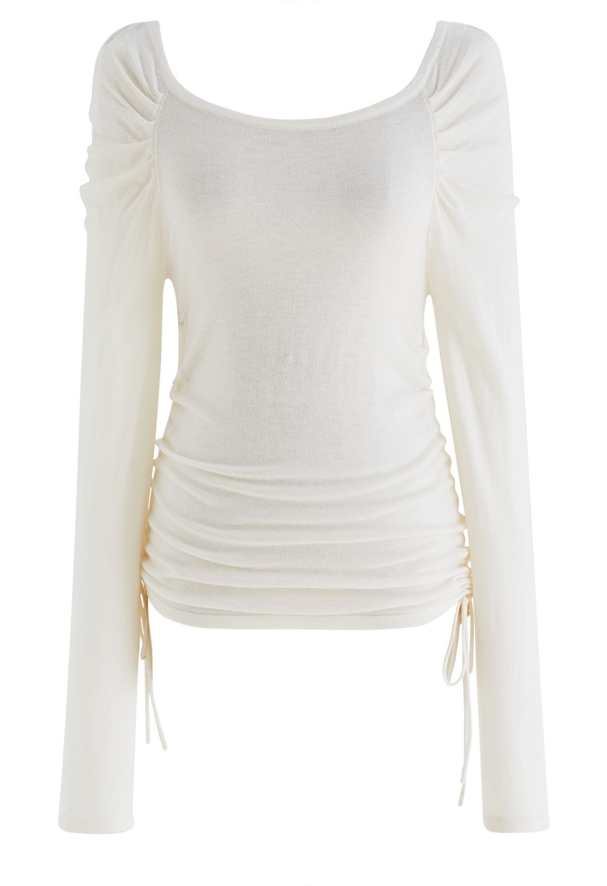 Square Neck Side Drawstring Top in Ivory | Chicwish