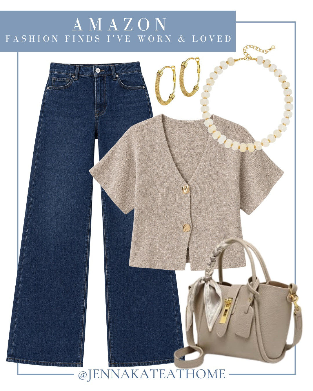 Amazon fall outfit includes jeans, sweater, bag, necklace, and earrings.

Outfit, everyday fall outfit, looks for less, elevated everyday outfit