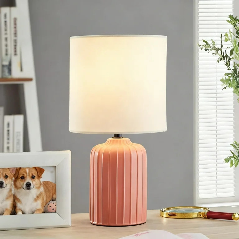 Mainstays 12.75 Inch Ceramic Table Lamp with White Fabric Shade | Walmart (US)