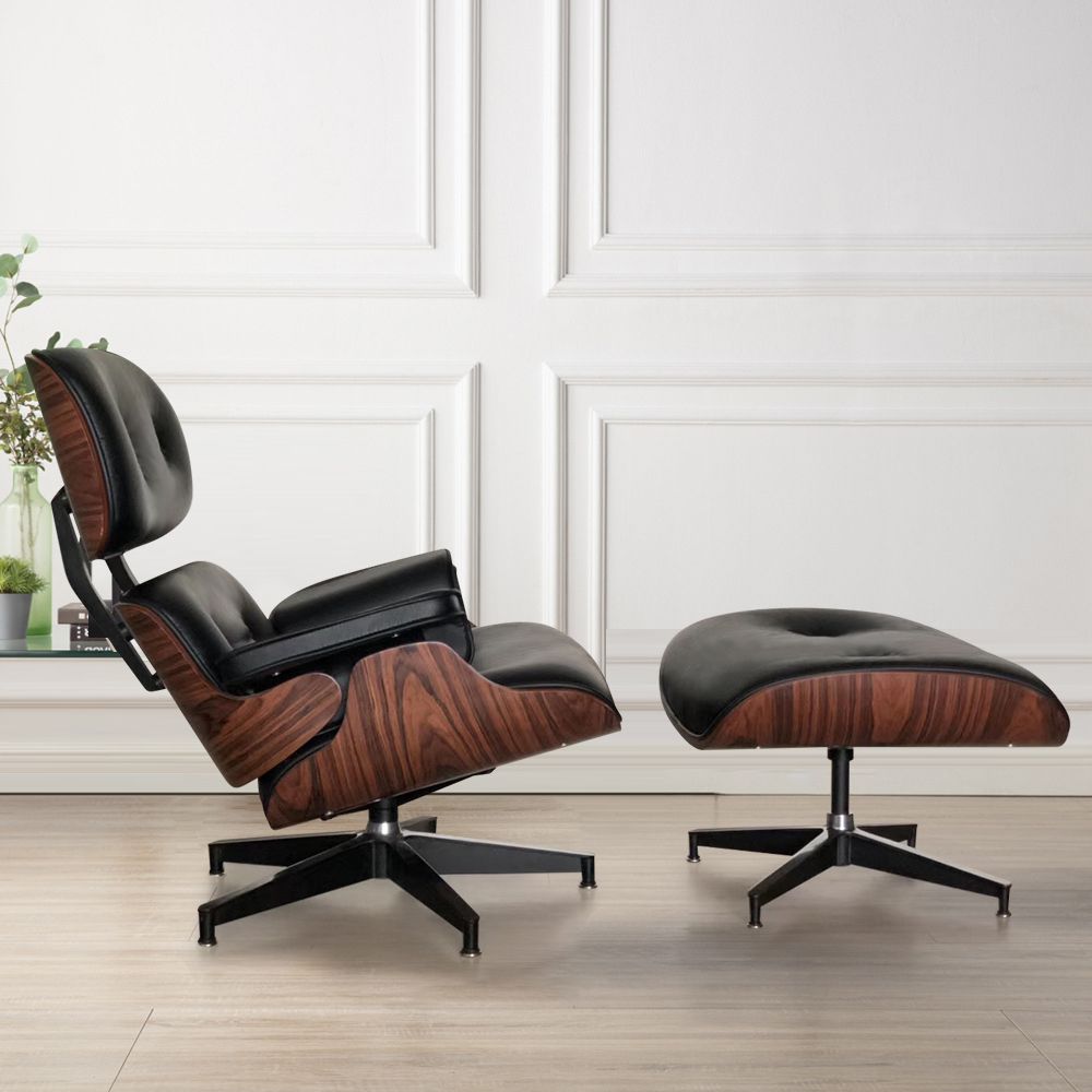 2-Pieces Walnut Swivel Recliner with Ottoman Lounge Chair Set | Homary.com