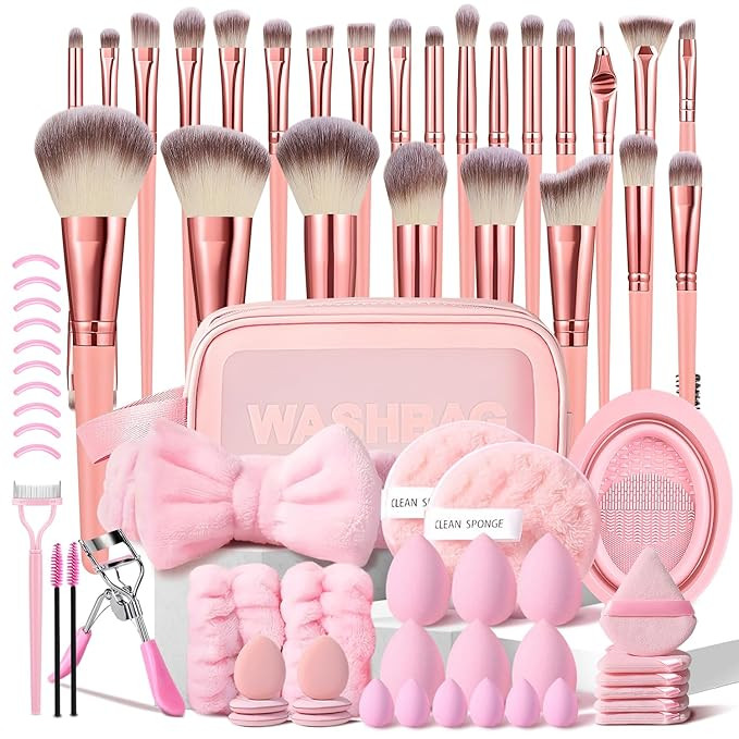 70Pcs Pink Makeup Brushes Set Professional Makeup Kit Multi-functional Makeup Tool Set with Case ... | Amazon (US)